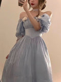 Chicmy Vintage Elegant Midi Dresses Women Spring Blue Patchwork Retro Evening Party Dress 2023 French Sweet Korean Princess Fairy Dress