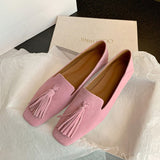 Chicmy 2023 new Spring women pumps natural leather 22-24.5cm length kid suede+cowhide+pigskin full leather Tassel flat sole shoes