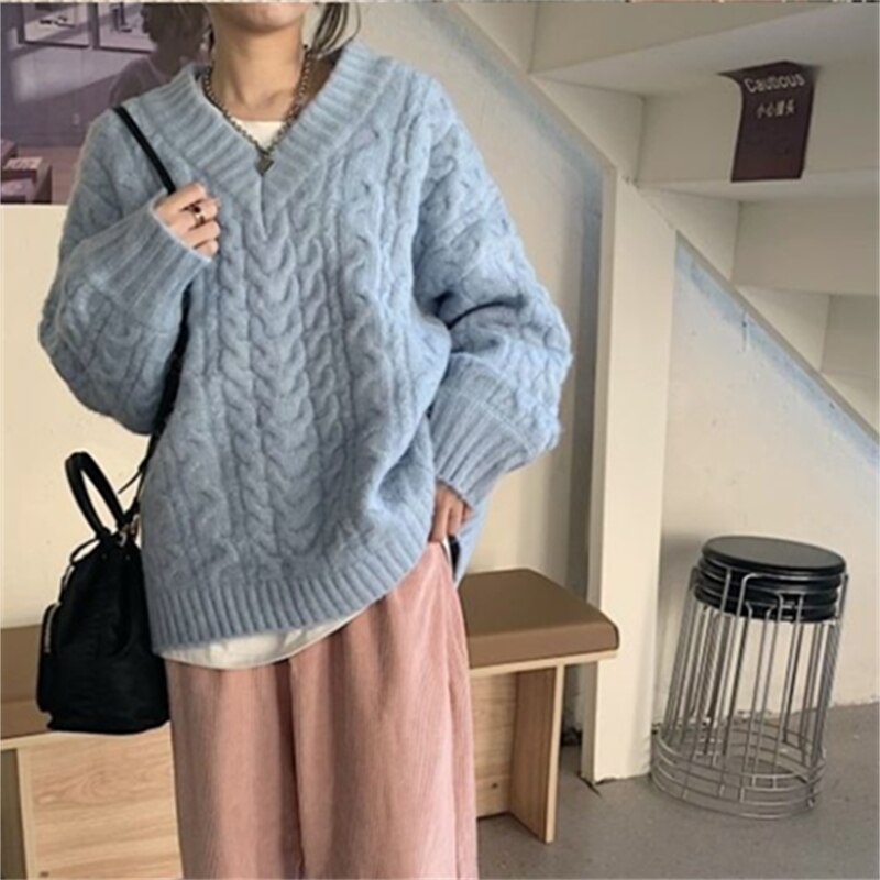 Chicmy Fall Winter Womens Sweaters Women Clothing Knitted Loose Sweater Knitting Wool Oversize Pullover Woman Sweaters Girls Thick