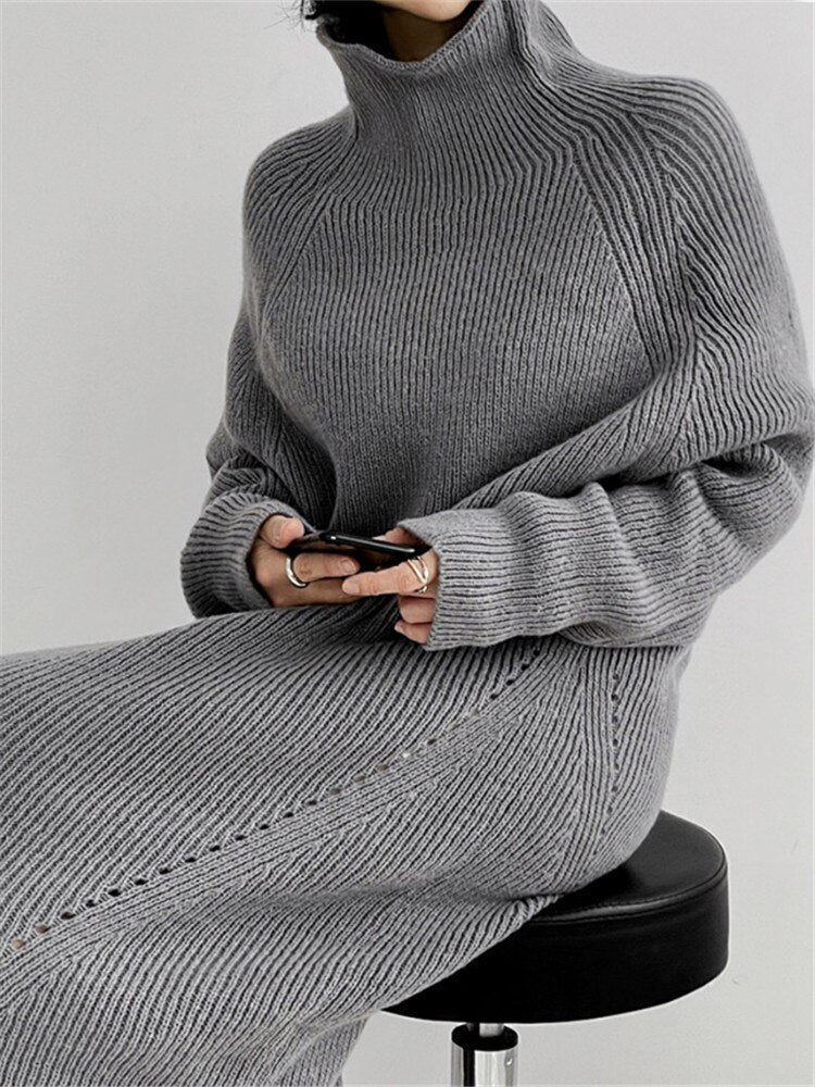 Chicmy Thick Winter Women's Dress Fall Sweater Women Dress Long Sleeve  Knitted Dresses Maxi Vintage Oversize Dresses Knitting