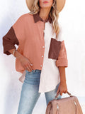 Chicmy Women Corduroy Long Sleeve Button Down Collared Shirt Oversized Lightweight Shacket Jacket Tops