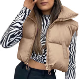 Chicmy Puffy Vest Women Zip Up Stand Collar Sleeveless Lightweight Padded Cropped Puffer Quilted Vest Winter Warm Coat Jacket 2023 New