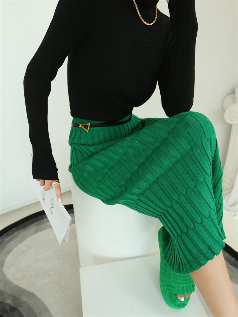 Chicmy Elegant Women's Skirts Green Straight Knitted Skirts Womens High Waist Autumn Casual Slim Strech Long Skirt Women Fashion 2023