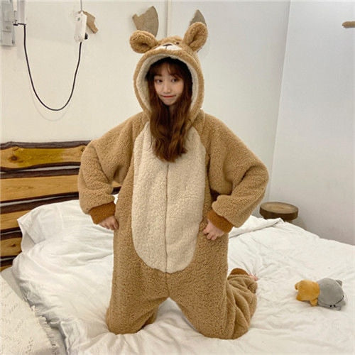 Chicmy Bear Bunny Hooded Onesies Women Kigurumi Pajamas Cute Pijama Winter Warm Sleepwear Kawaii Female Nightwear Pyjamas Jumpsuit