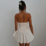 Chicmy  Corset White Tube Party Cocktail Dresses 2023 Summer Club Backless Satin Lace Up Strapless Women Bodycon Dress