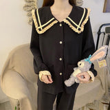 Chicmy Japan Retro Pajama Sets Women Autumn Sailor Collar Ruffles Chic Black Tender New Arrival Lounge Nightwear Loose Cozy Long Sleeve