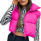 Chicmy Women Winter Warm Solid Color Crop Waistcoat Sleeveless Stand Collar Double Sided Lightweight Puffer Vest 2023 Streetwear