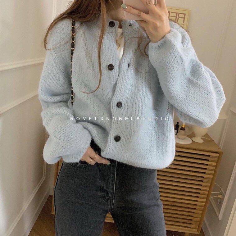 Chicmy Women's Sweaters Cardigan Oversize Knitting Fall Winter Sweater Vintage Buttons White Cardigans Woman Knitted Long Sleeve Loose