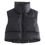 Chicmy Women Winter Warm Solid Color Crop Waistcoat Sleeveless Stand Collar Double Sided Lightweight Puffer Vest 2023 Streetwear