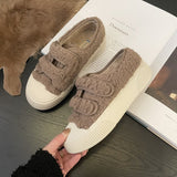 Chicmy Round Toe Warm Plush Women Shoes Fashion Cover Heel Wool Flats Soft Sole Slip-on Thick Bottom Zapatos Mujer