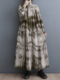 CHICMY-Graduation gift, graduation evening dress Tie-dyed Split-Joint Pleated Loose Long Sleeves Stand Collar Midi Dresses