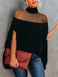 Chicmy-Batwing Sleeves See-Through High-Neck Blouses&Shirts Tops