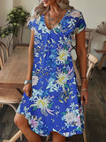 Chicmy- V-neck Loose Floral Print Vacation Short Sleeve Short Dress