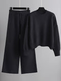 Chicmy-Urban Loose Long Sleeves Solid Color Round-Neck High-Low Sweater Tops & Wide Leg Pants Suits