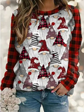 ChicmyWomen Casual Santa Claus Raglan Sleeve Plaid Crew Neck Sweatshirt