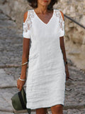 Chicmy- Lace V-neck Cotton Linen Short Dress