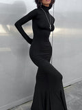 CHICMY-Graduation gift, graduation evening dress Split-Joint Solid Color Long Sleeves Bodycon High Neck Maxi Dresses