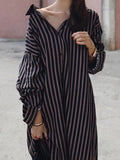 Chicmy-Loose Striped Lapel Split-joint Blouse Dress
