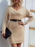 Chicmy-V-Neck Ribbed Trim Sweater Dress