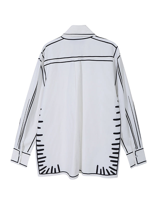 Chicmy-Simple White Black Contrast Color Printed Blouse