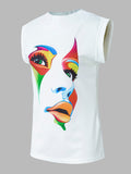 Chicmy-Original Casual High-Neck Cap Sleeves Face Printed T-Shirt Top