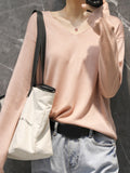 Chicmy-Simple Solid Color V-Neck Long Sleeve Knitwear Tops