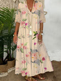 Chicmy- Loose Floral Print V-Neck Short Sleeve Maxi Dress