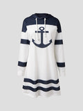 Chicmy JFN Boat Anchor Printed Casual Long Sleeve Hooded Dress