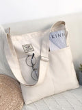 Chicmy-Simple Solid Color With-pockets Canvas Handbag