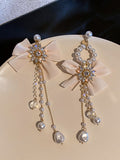 Chicmy-Vintage Rhinestone Bow-Embellished Tasseled Earrings Accessories