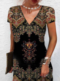 Chicmy Loose Ethnic V Neck Casual Dress