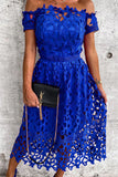 CHICMY-Women's Spring and Summer Outfits, Casual and Fashionable Off Shoulder Crochet Lace Midi Dress