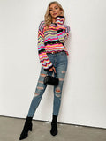 Chicmy-4 Colors Loose Contrast Color Round-Neck Sweater Top