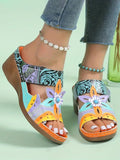 ChicmyRetro Color Contrast Ethnic Style Flower Hollow Wedge Sandals
