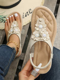ChicmyApplique Beaded Decor Comfy Sole Vacation Thong Sandals
