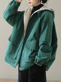 Chicmy-Artistic Retro Long Sleeves Loose Keep Warm Fleece Lining Zipper Hooded Outerwear