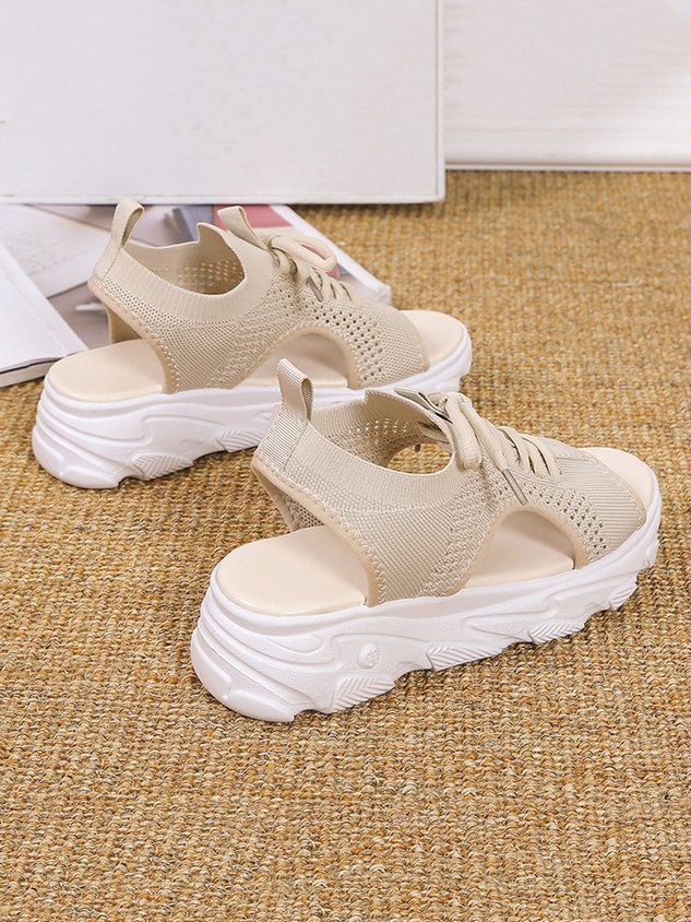 ChicmyBreathable Hollow Out Lace Up Front Slip On Sports Sandals