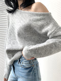 Chicmy-Casual Loose Long Sleeves Solid Color Off-The-Shoulder Sweater Tops