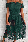 CHICMY-Women's Spring and Summer Outfits, Casual and Fashionable Off Shoulder Crochet Lace Midi Dress