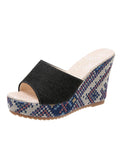 ChicmyBlue Denim Ethnic Color Pattern Wedge Sandals