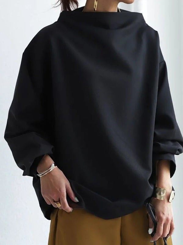 Chicmy-Casual Solid Color High-Neck Long Sleeves T-Shirt