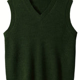 ChicMy-Fall Outfits Plus Size Men's Solid Knit Textured Vest Sweater For Spring/autumn, Oversized Trendy Sleeveless Sweater For Males, Men's Clothing