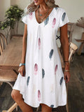 Chicmy- V-neck Loose Floral Print Vacation Short Sleeve Short Dress