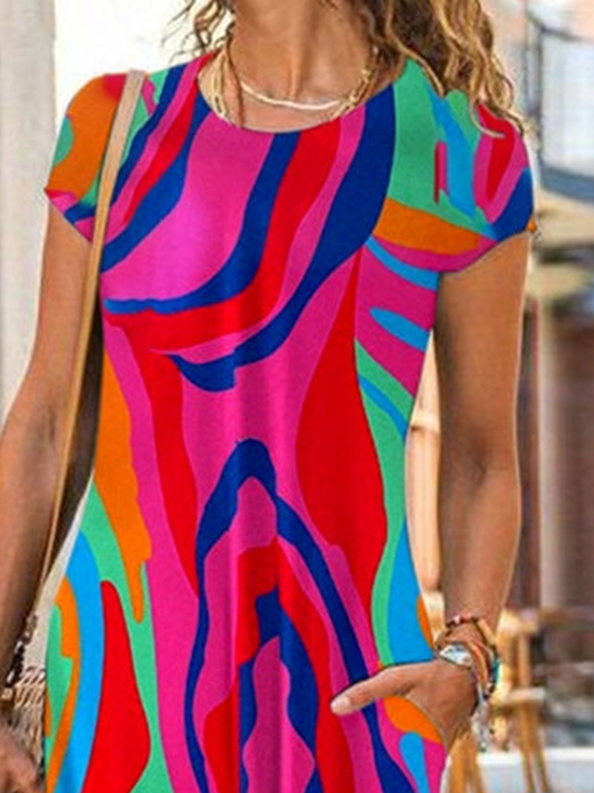 Chicmy Loose Abstract Graphic Crew Neck Casual Dress