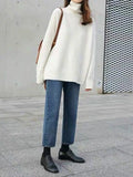 Chicmy-Casual Loose Long Sleeves Solid Color High-Neck Sweater Tops