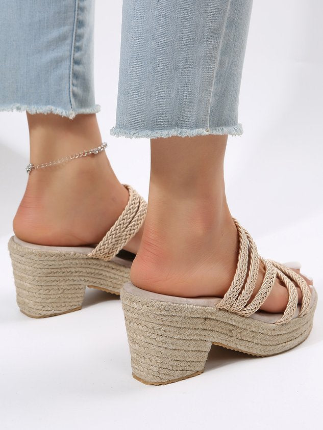 ChicmyMulti Braided Straps Two Ways Wear Platform Chunky Heel Espadrille Sandals