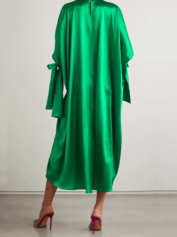 Chicmy-Original Urban Bowknot Tied Sleeves Green Midi Dress