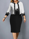 Chicmy- Fashionable Casual Floral Print Round Neck Long Sleeve Two-Piece Midi Dress