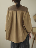 Chicmy-Asymmetric Buttoned Pockets Split-Joint Long Sleeves Loose Round-Neck Blouses&Shirts Tops