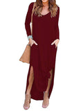 CHICMY-Graduation gift, graduation evening dress Split-Side Solid Color Loose Long Sleeves V-Neck Maxi Dresses